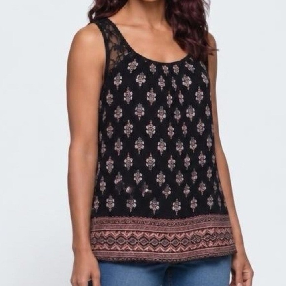Fashion Magazine Tank Top Women Small Black Sleevele Boho Lace FLAW